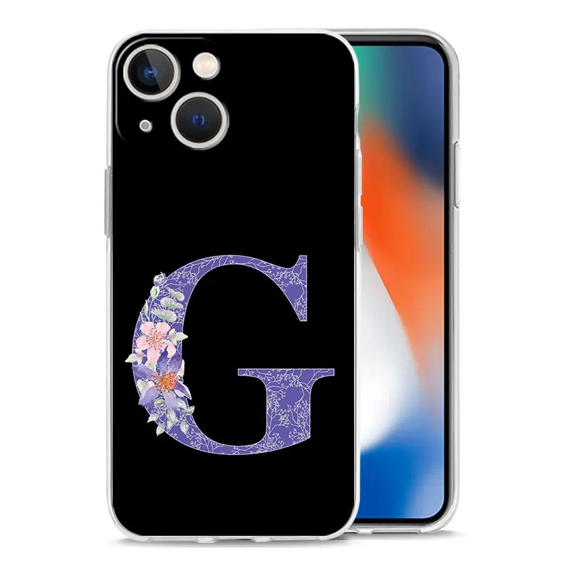 Purple Flower Initial Letter Phone Case Cover