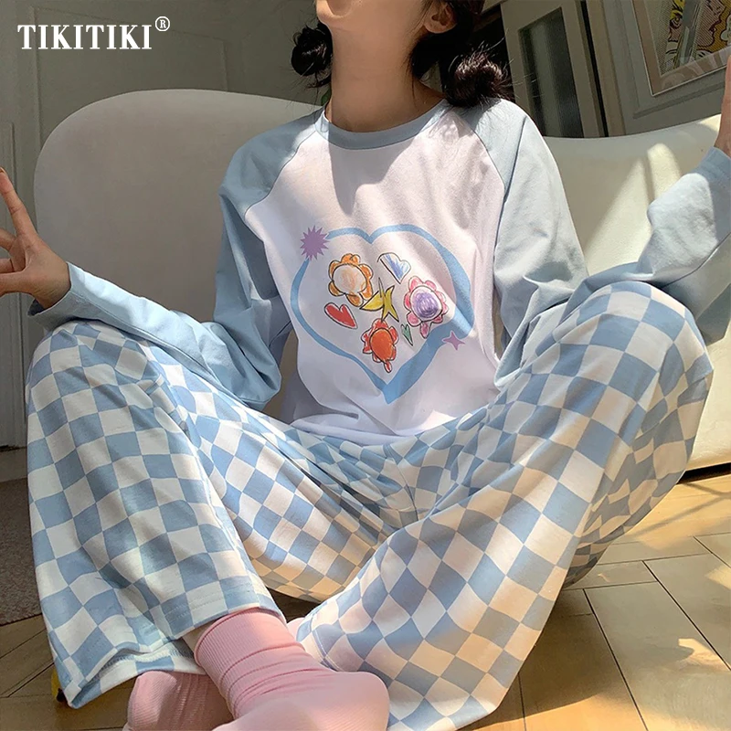 

Women's Winter Pajamas Sets Korean Style Two Piece Sleepwear Suit Home Clothes Long Sleeve Trouser Pyjamas Suits Autumn Homewear