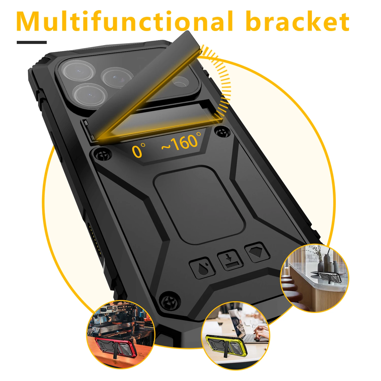 Shockproof Armor Metal Aluminum Case for iPhone 17 Pro Max 16 15 14 13 12 11 Pro 16E Air Full Protective Bumper Kickstand Cover