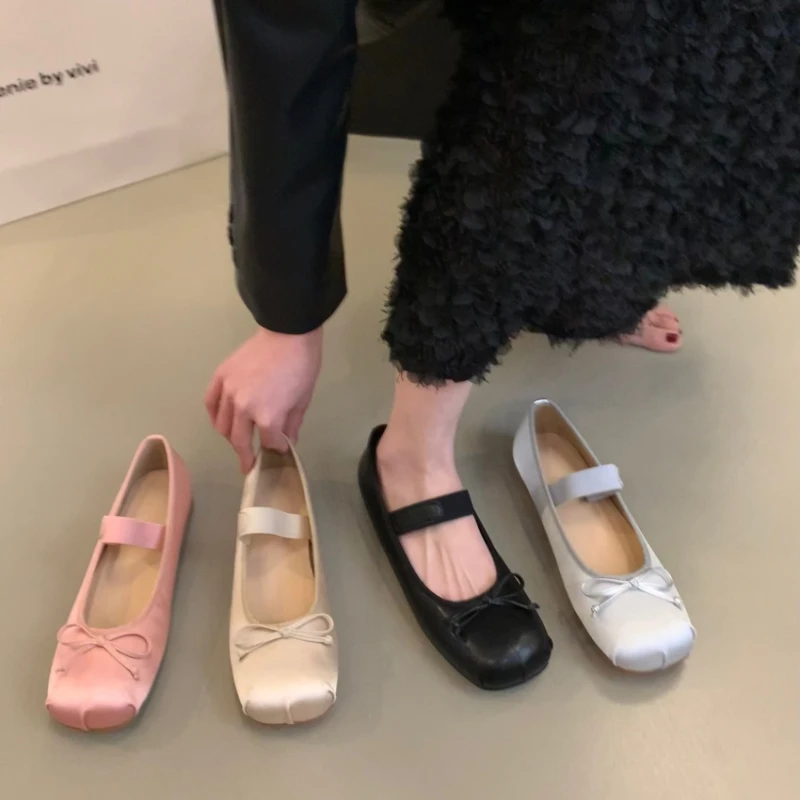 

Балетки женские классические, шелковые, атласные, серебристые, на плоской подошве, элегантные, весна-лето