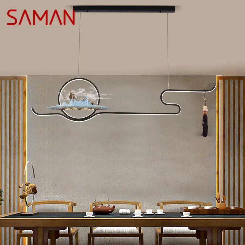 

SAMAN Modern Pendant Hanging Lamp Chinese Creative Zen Teahouse LED Chandelier Light For Home Dining Room Bedroom Decor