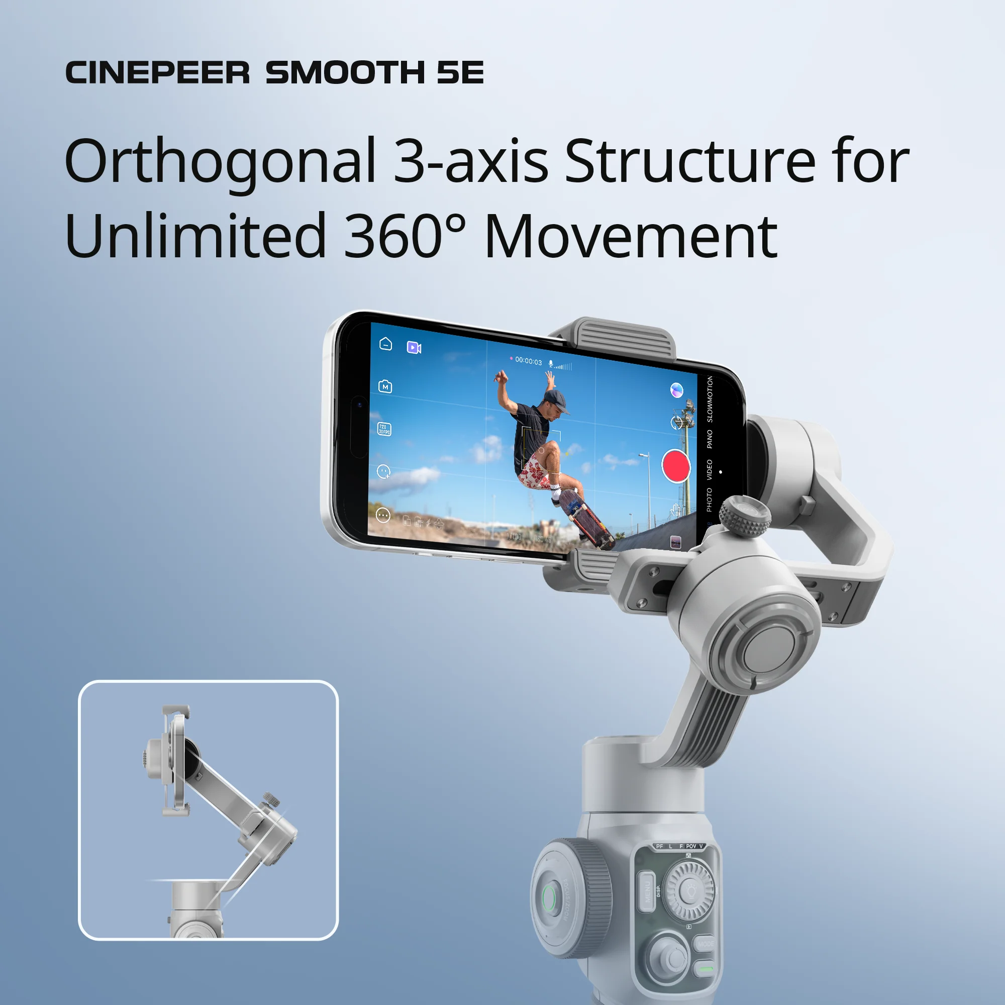SMOOTH 5E 3-Axis Phone Gimbal: Portable Stabilizer for iPhone 15 Pro/Huawei Hand