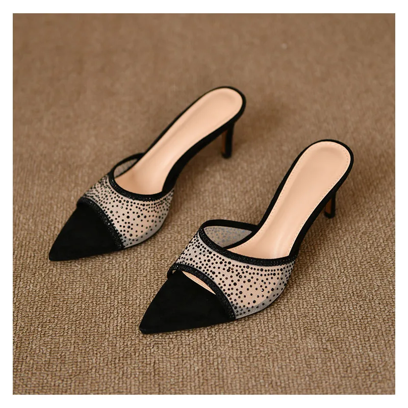 Square Toe Fish Mouth Heel Sandals Open-Toe Sandals Square Toe Slippers Women 35-42 7.5cm