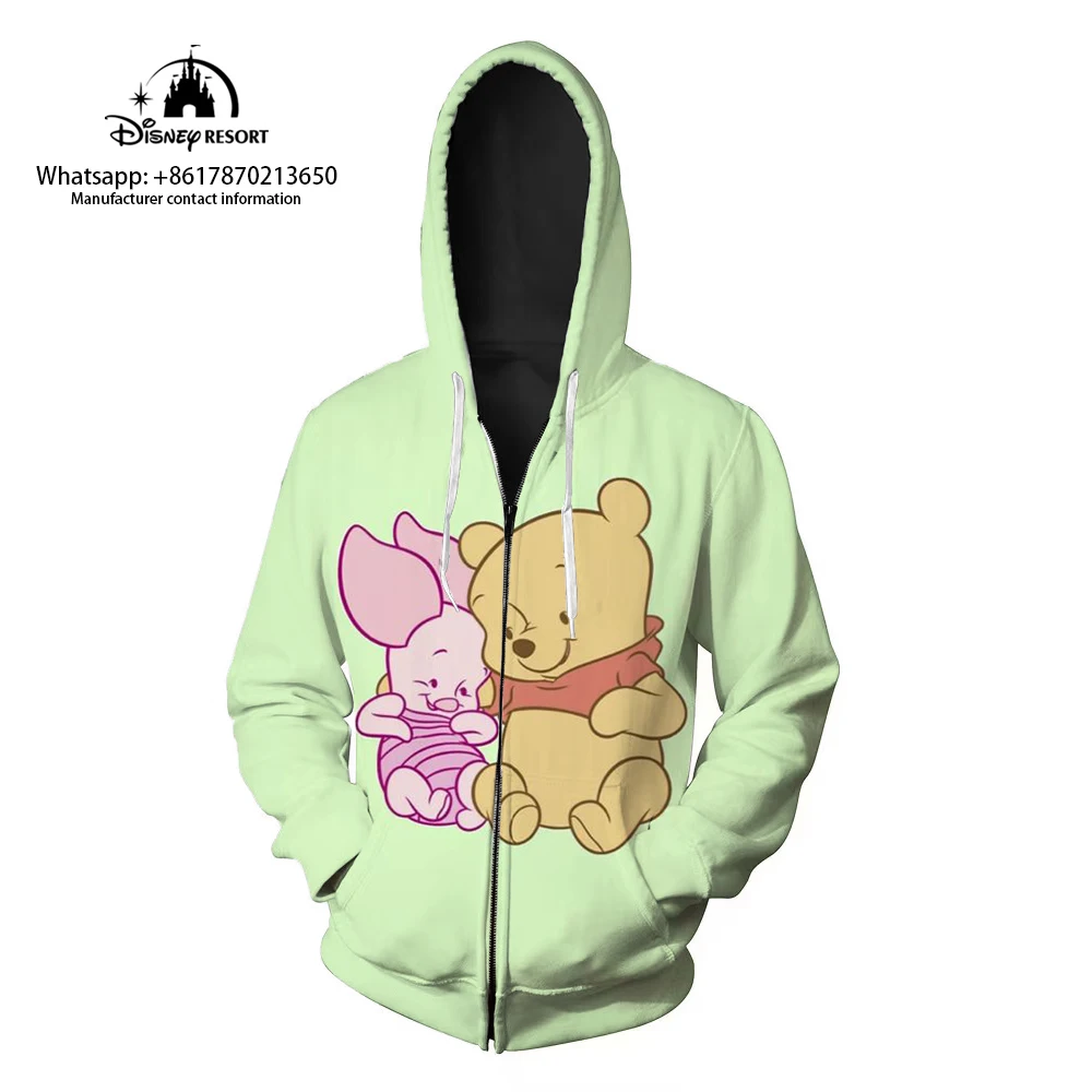 

2022 Girls Sportswear Disney Cartoon Anime 3D Print Cute Winnie the Pooh Sweatshirt Spring Harajuku Kids Zip Hoodie