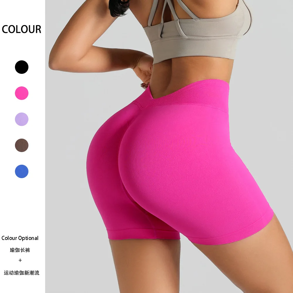 

Sexy V Back Peach Hip Seamless Knitted Yoga Shorts Workout Gym Tights Women Training Running Cycling Sports Fitness Booty Shorts