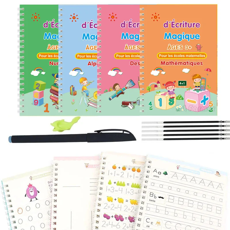 Cahier magique pour enfants, à rainure 3D réutilisable, écriture pour  lettrage, calligraphie, ensemble Montessori, carnet à anneaux - AliExpress