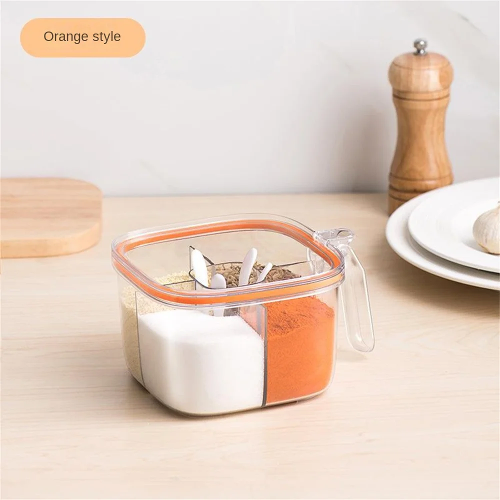1PC Seasoning Box with Spoon 4 In 1 Multi Compartment Transparent Seasoning Tank Condiment Container Kitchen gadgets