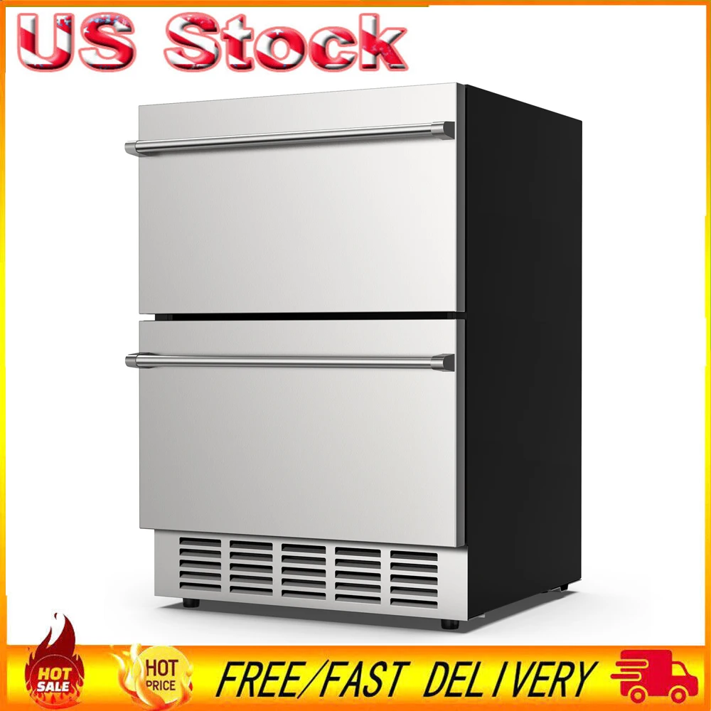 24 Inch Under Counter Double Drawer Fridge Indoor and Outdoor Beverage Refrigerator Stainless Steel Beverage Fridge  Foam Door new eggs storage box organizers egg holder container refrigerator drawer stackable food eggs box case kitchen fridge organizers