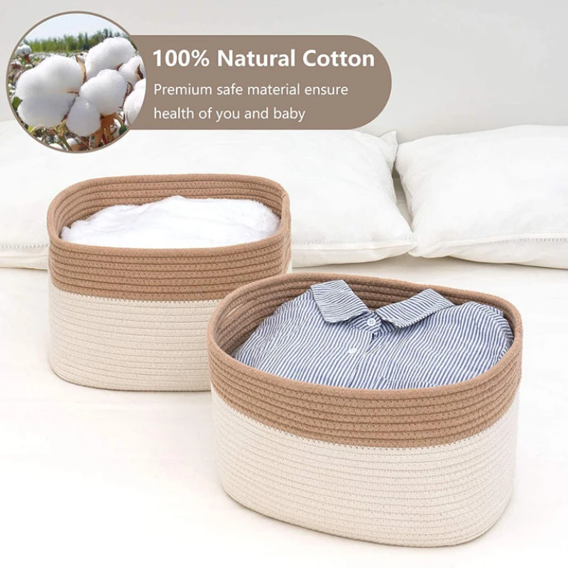 

Cotton Rope Storage Basket, Rectangular Snack Basket, Tabletop Debris Storage and Organization, 2 Pcs