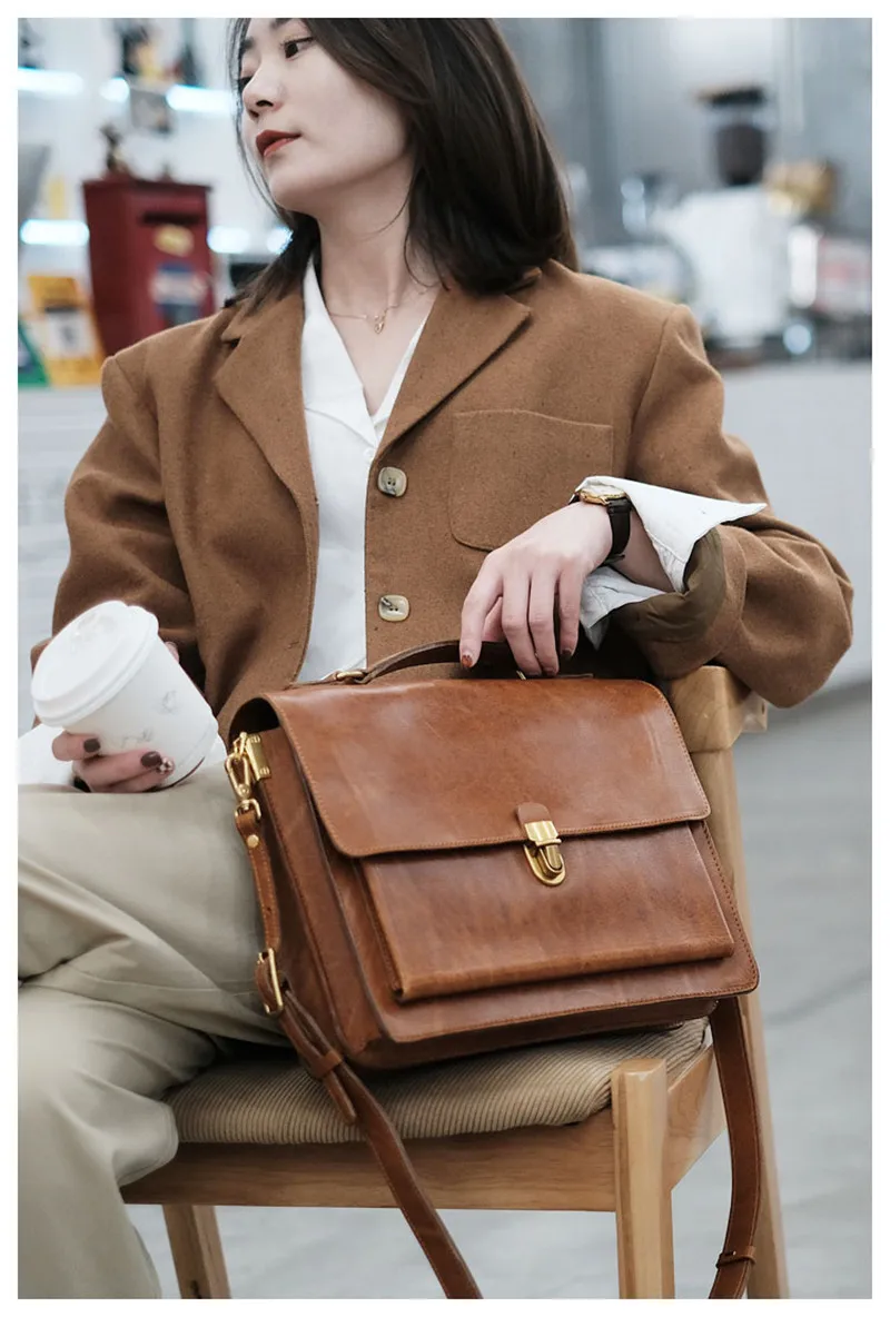 PNDME mode luxus echtem leder frauen aktentasche designer business casual echt rindsleder arbeiten handtasche schloss umhängetasche – Detail 5
