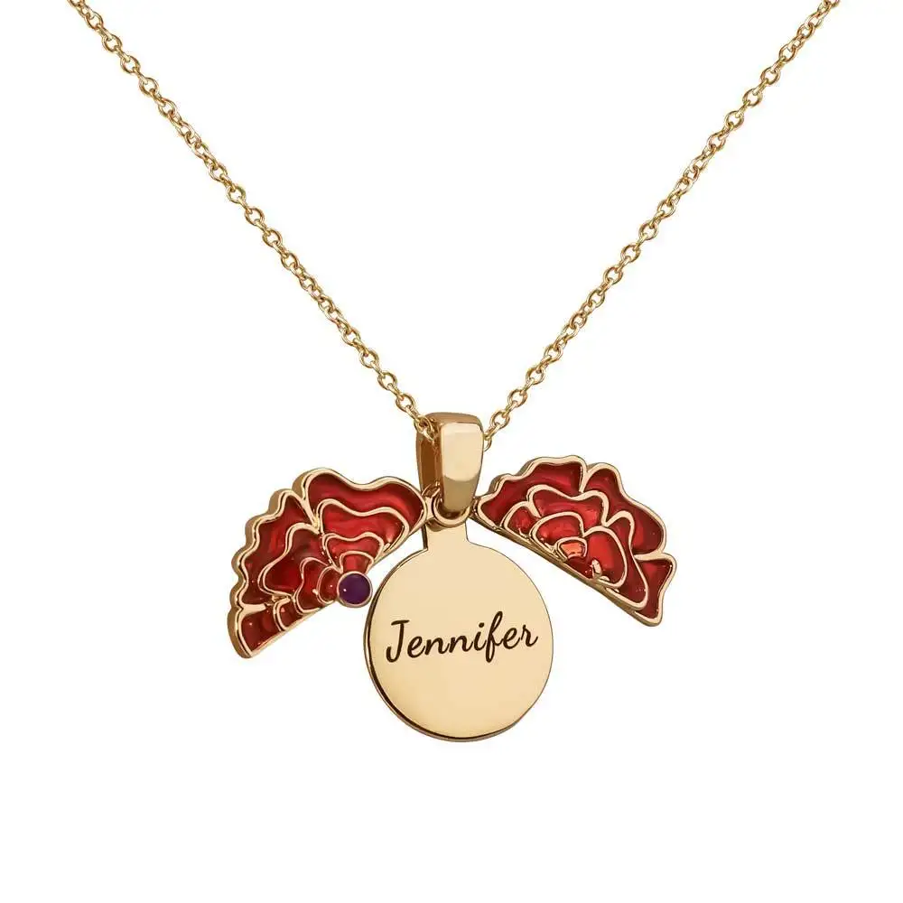 Benutzerdefinierte Namenskette Mode Thanksgiving Muttertag Geburtstagsgeschenk DIY Schmuck Öffnen und Schließen Diamant Rote Blume Anhänger Geschenke – Detail 7