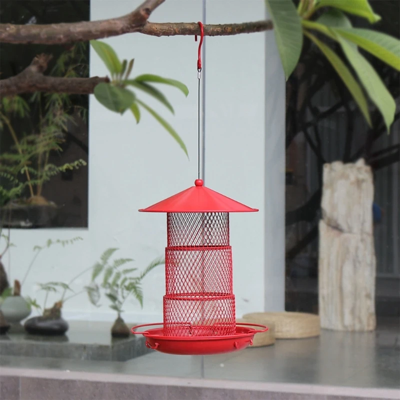 Bird Feeder Metal Three-layer Garden Bird Feeder Tray Bird House Pet Feeder Squirrels-proof Installation House Feeder