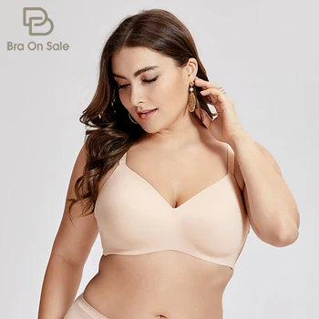 여성용 부드러운 편안한 소프트 컵 와이어프리 라이트 패딩 심리스 삼각 브래지어, 플러스 사이즈 30-38 40 A B C D DD E