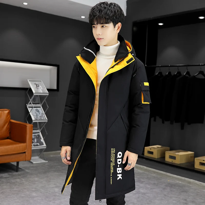 New 2023 Autumn Winter Men's Mid Length Hooded Cotton-Padded Jackets Streetwear Long Warm Parkas Clothes Youth Thicken Down Coat