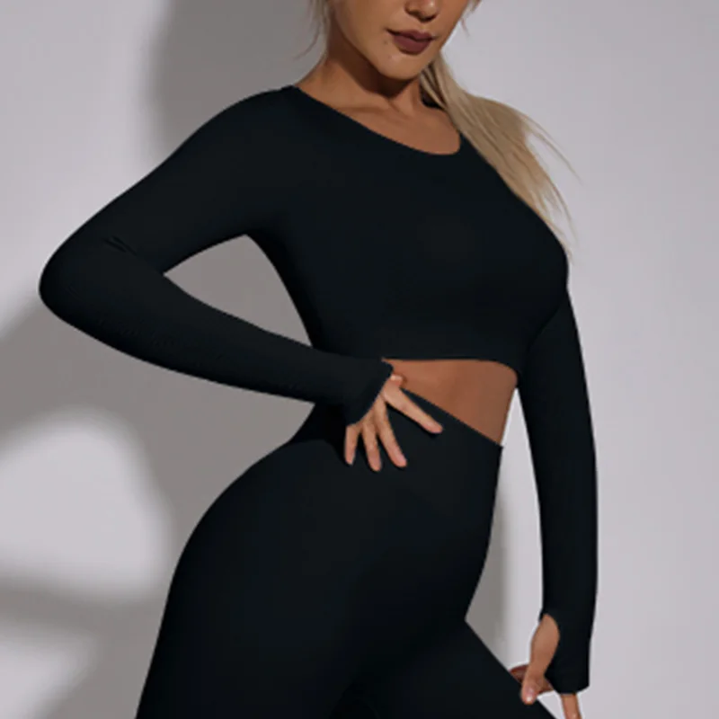 Ribbed Sports Shirts Long Sleeve Top Seamless Yoga Shirt Fitness Long Sleeves Tops for Women Gym Vest Workout Bra Wear