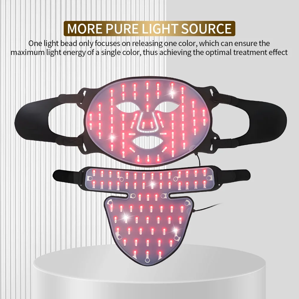 LED Facial Mask Neck Silicone Facial Mask 240LEDs Infrared Light Skin Rejuvenation Anti-Wrinkle Brighten 3D Phototherapy Mask