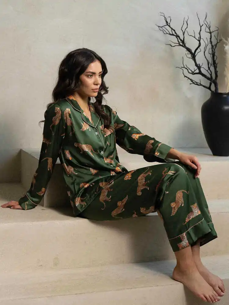 Set di 5 pigiama in raso, intimo da donna, in seta, con scollo a