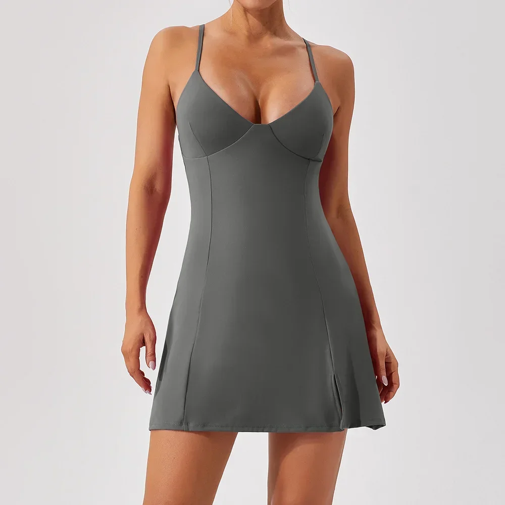 Women's One Piece Tennis Dress Quick-Drying Breathable Fitness Casual Sports Golf Badminton Running Dress with Pad Yoga Clothing