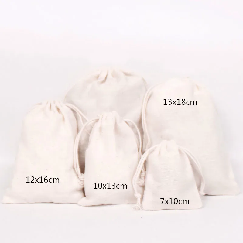50PCS Cotton Gift Bags Drawstring Pouch Jewelry Makeup Wedding Cosmetic Storage Gift Packaging Sachet Wrapple Custom Logo Print