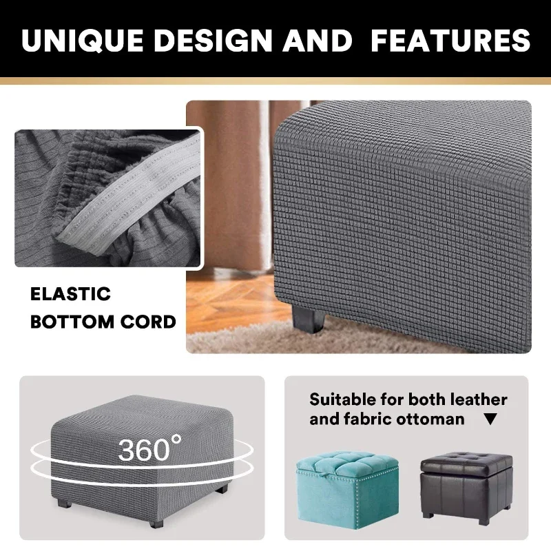 Ottoman Cover S/M Jacquard Durable Thicken Storage Stool Covers Stretch Footrest Furniture Protector Rectangle Slipcover Home