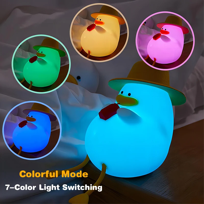 Cute Duck Silicone Lamp Pat Table Lamp Bedroom Bedside Decorative Sleep Soft Light RGB 7 Color Decompression Toy Baby Light 4
