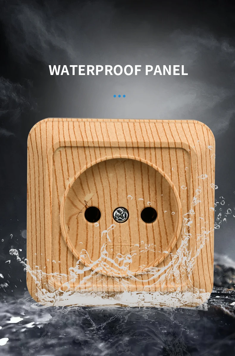 Description Picture 6 of itemWESA Wood Wall Mount Socket EU Standard Electrical Outlett Vintage Imitation Wooden Color Power Socket Flame Retardant Plastic