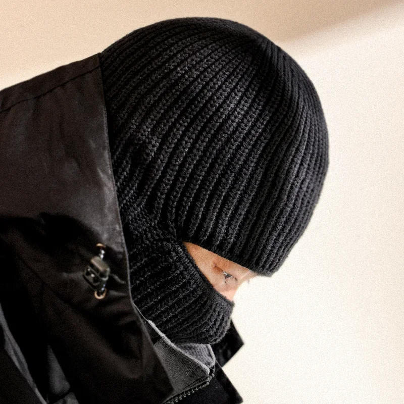 Winter Knitted Cotton Beanie Hat with Face Mask for Outdoor Cycling