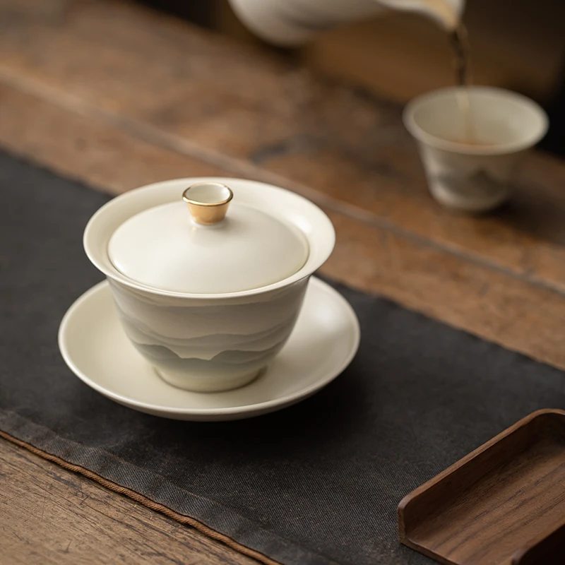 130ml Chinese Hand-painted Ceramic Gaiwan Teacup Handmade Porcelain Tea Tureen Tea Infuser Household Bowl Portable Teaware
