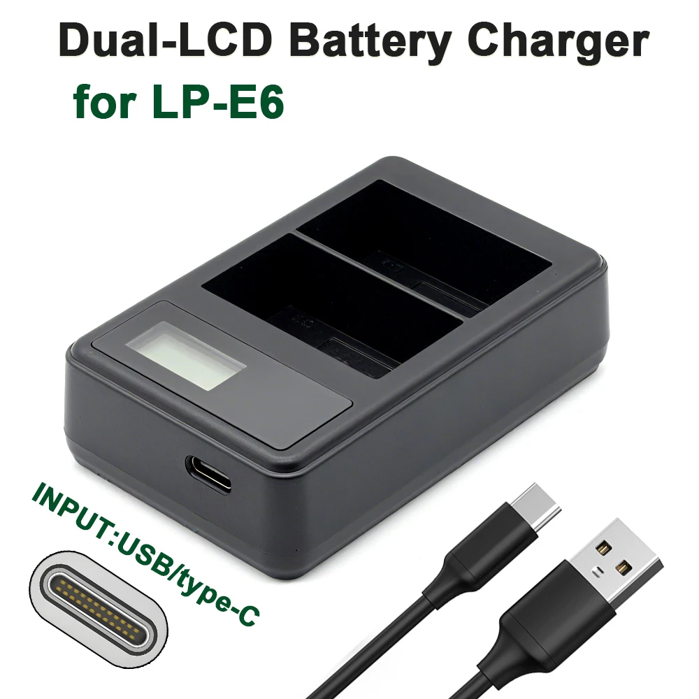 LP-E6 Battery Charger Dual Slot, Suitable for Canon Camera Battery Charging R7, E6, R5, R, 90D, 80D, 70D, Etc. 1