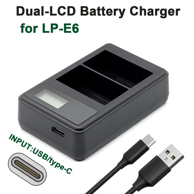 LP-E6 Battery Charger Dual Slot, Suitable for Canon Camera Battery Charging R7, E6, R5, R, 90D, 80D, 70D, Etc. 1