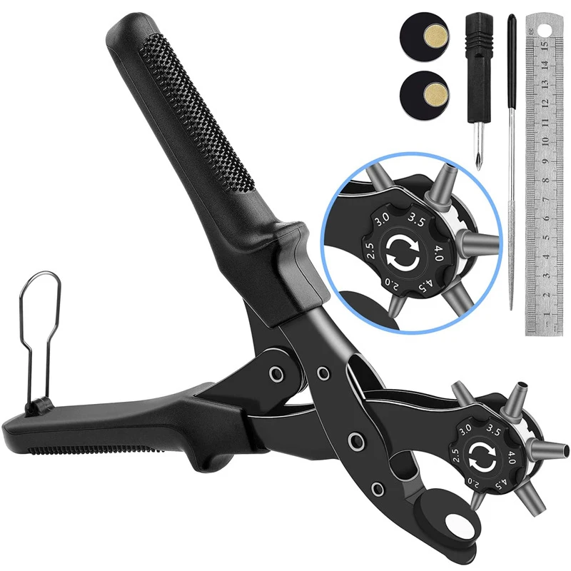 

Leather Hole Punch & Belt Hole Puncher with Accessories, 2/2.5/3/3.5/4/4.5mm Leather Punch Tool for Watch or Bag Strap, Fabric