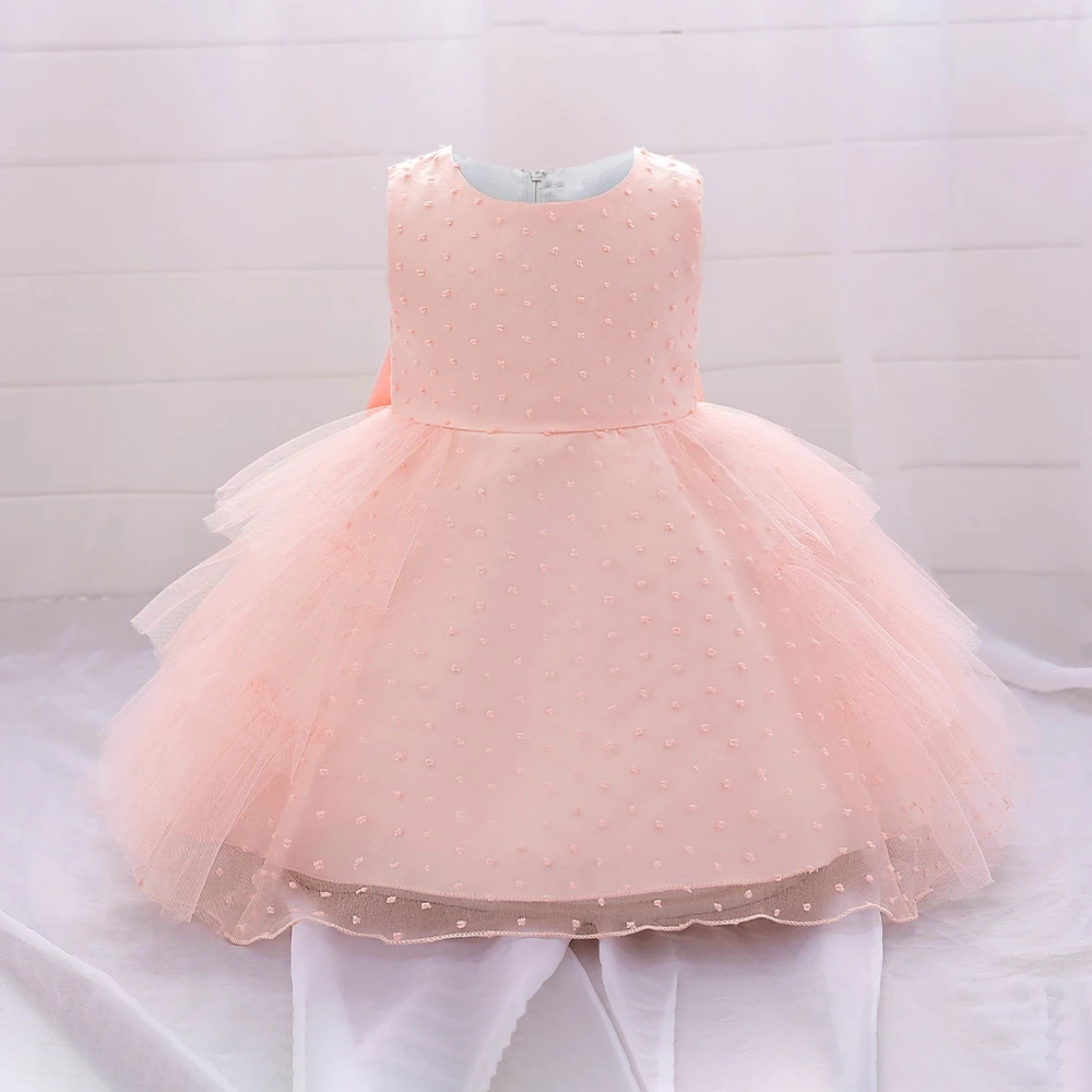 

Детское кружевное платье в горошек, с бантом