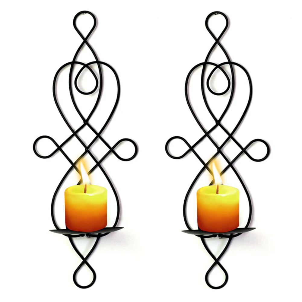 2pcs Iron Wall Hanging Candle Holder Metal Party Wedding Home Dinner Decoration Candlestick Pastoral Vintage Candle Stand