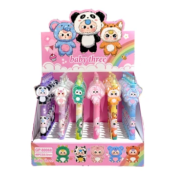 Penne gel Baby Three Series 6 pezzi 0,5 mm Nero Cartoon Animazione Studente Stampa Penna firma Scrittura Esercizio di cancelleria Commercio all'ingrosso
