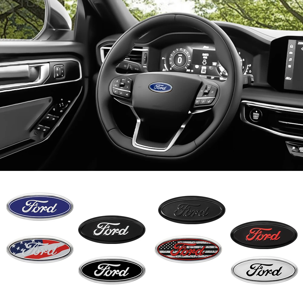 1 Stück Auto-Lenkrad-Emblem-Abdeckung Aufkleber für Ford Racing Focus Fiesta Ranger Fusion Mustang Mondeo Edge MK2 Auto-Zubehör – Detail 3