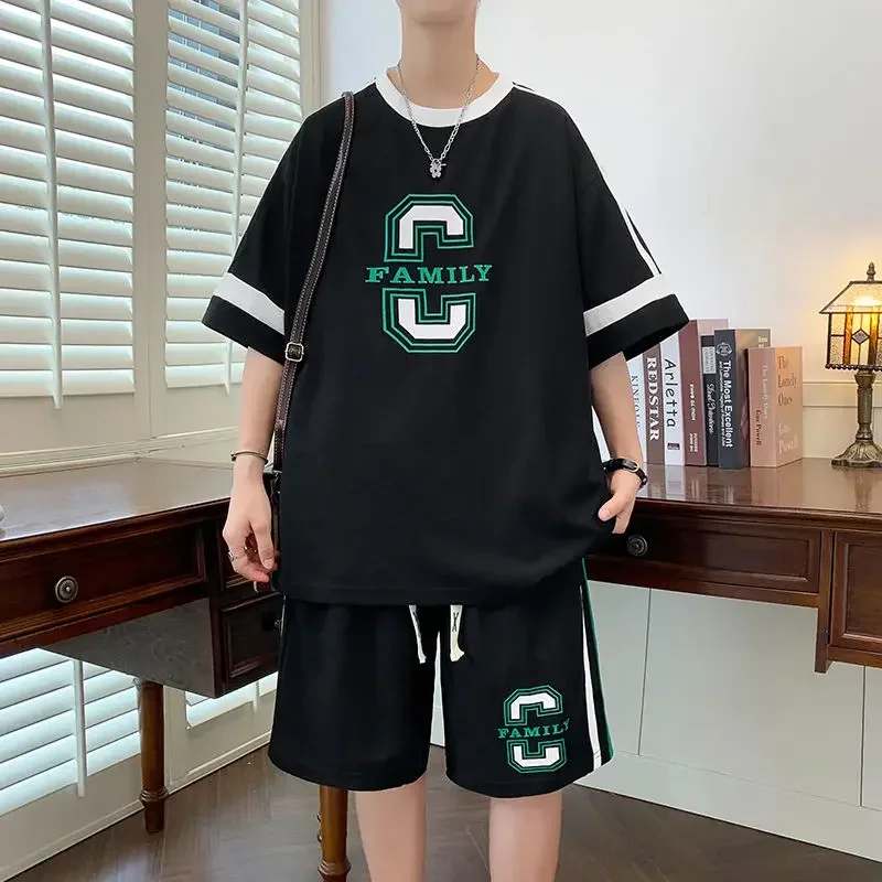 thumbnail image 1 of Camisetas blancas, pantalones cortos, trajes para hombre, alfabeto, deportes, novedades, tendencias a juego, disfraces, conjuntos para hombre, ropa de verano XL, pantalones, novedad, 1 of 5