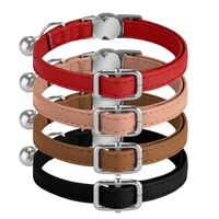 Personalized Engraved Cat Collar Leather Safety Breakaway Collars Adjustable Custom Kitten Necklace With Bell Anti-lost Pet Cats 1
