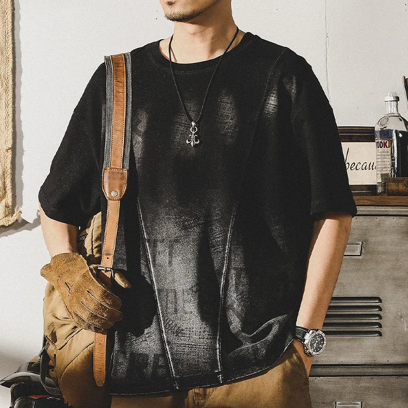 

Мужская футболка с коротким рукавом и принтом, свободная футболка большого размера с эффектом потертости и градиентной расцветкой, модная уличная одежда, лето 2024