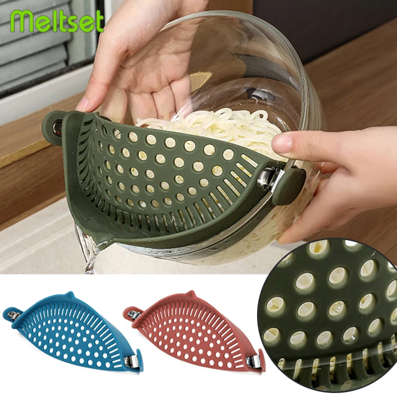 Silicone Pot Side Drainer Vegetable Noodle Drainage Filter Pour Baffle Kitchen Gadgets