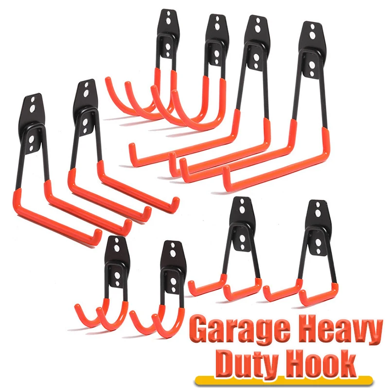 Wall Mount Hooks Heavy Duty Metal Hook Garage Organizer Wall Mount Bicycle Hanger Hooks Anti-slip Storage Hook For Ladders Garden Tool