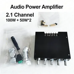 High - Fidelity Bluetooth Audio Power Amplifier with Subwoofer and AUX - 2x50W Stereo Bass AMP Module (Square 100W 50Wx2)