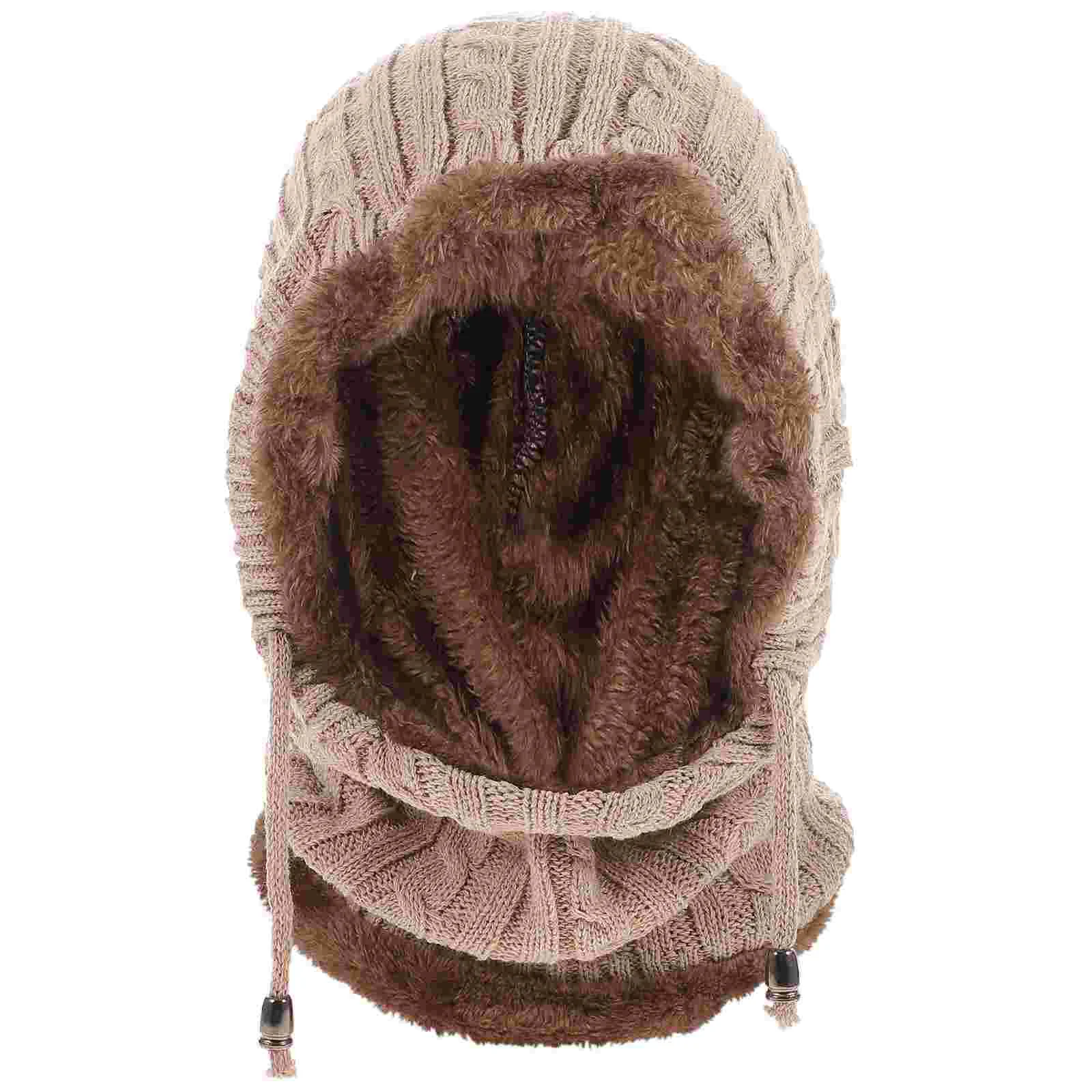 

Вязаная шапка унисекс, теплая плюшевая шапка, защитный шарф для мужчин (хаки)