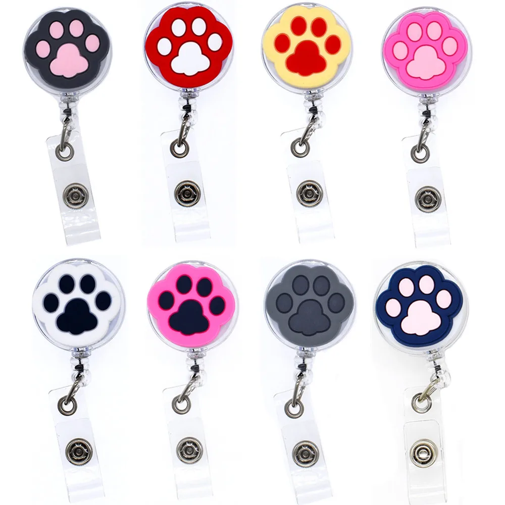 High Quality PVC Badge Holder Clip Nurse Doctors Cartoon Cat Paw Name Card Holder ID Card Holder Retractable Badge Holder