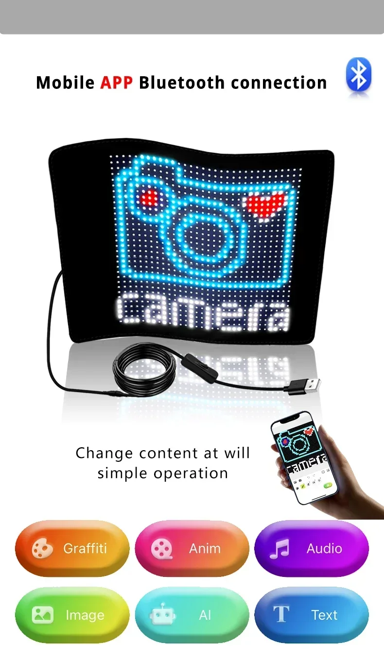 Description Picture 3 of itemDIY LED Screen Sign Flexible Led Panel RGB Scrolling Message Display Board Advertising Foldable App Soft Car Rear Window Display