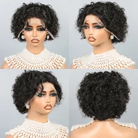 Perruque bouclée perruques de cheveux humains 8 pouces court Bob coupe lutin perruque de cheveux humains brésiliens noir Afro crépus 13 × 4 perruques avant de dentelle pour les femmes 5
