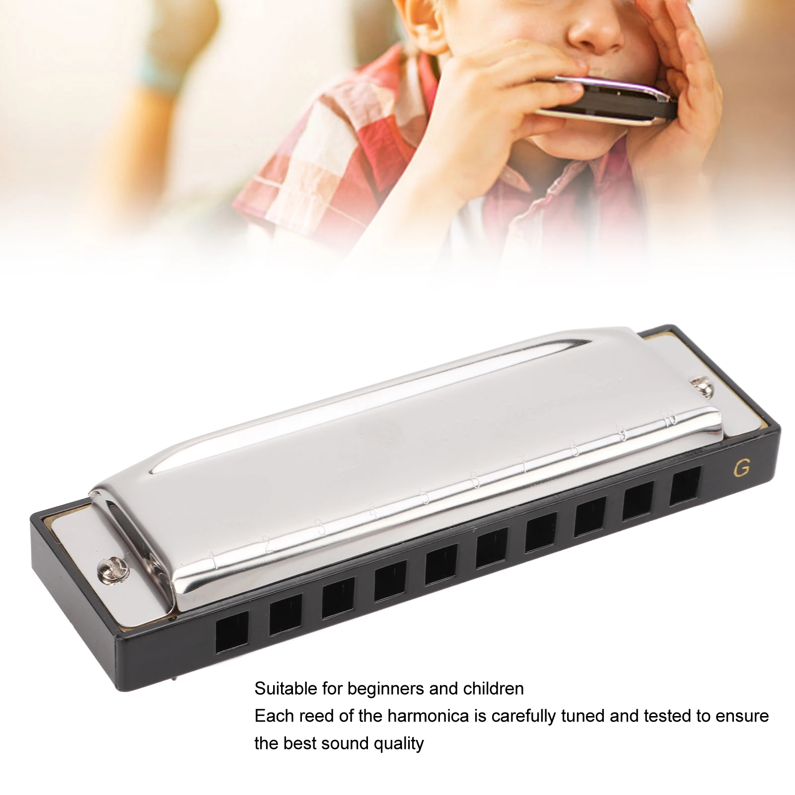 G Key Harmonica 10 Hole 20 Tone Mouth Organ Rust Corrosion Proof Portable Harmonica for Beginner Children
