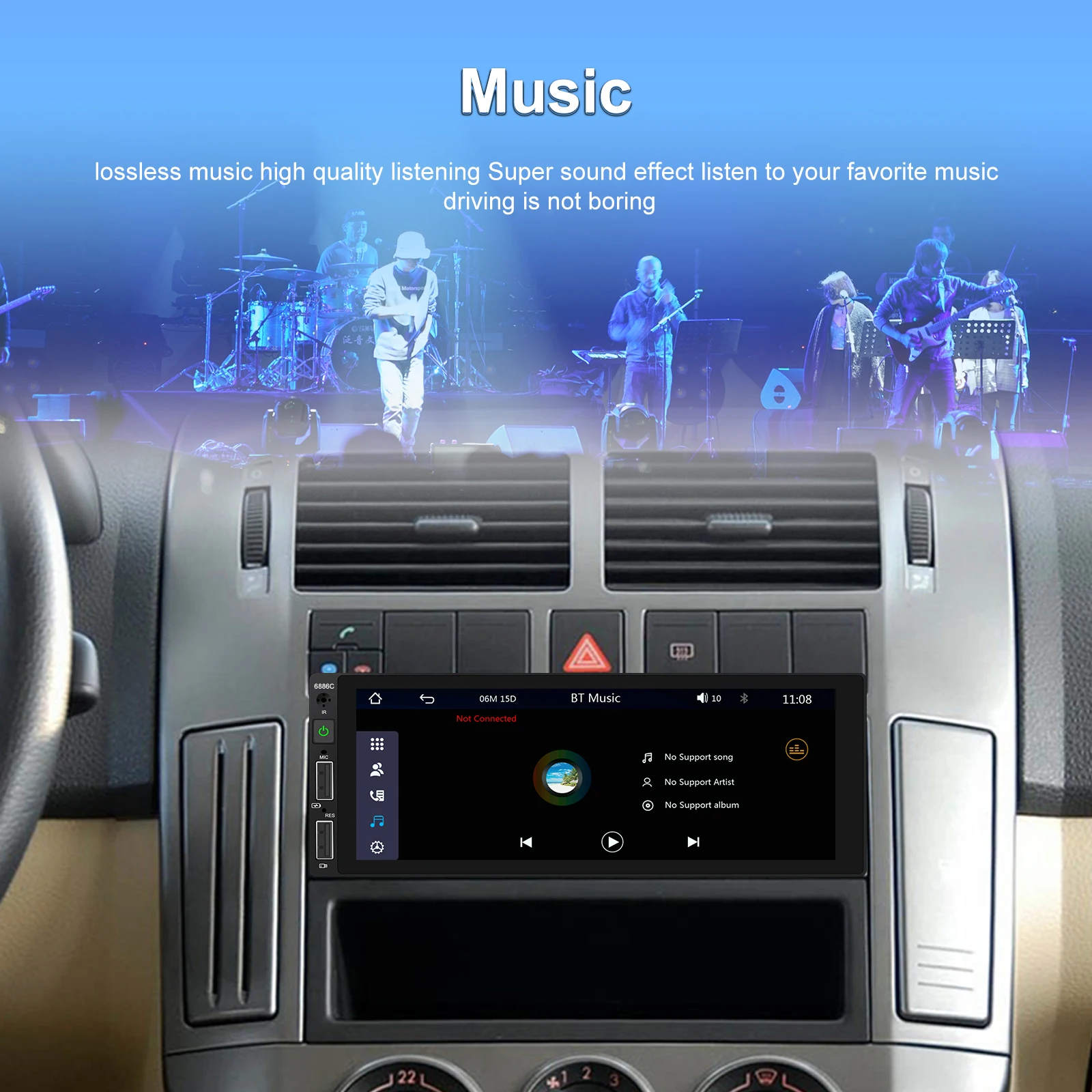 Podofo 6,86'' Kabelloses Carplay MP5/2+64G Autoradio 1Din Multimedia-Player Android Auto FM Mirror Link Bluetooth USB Auto-Audio – Detail 4