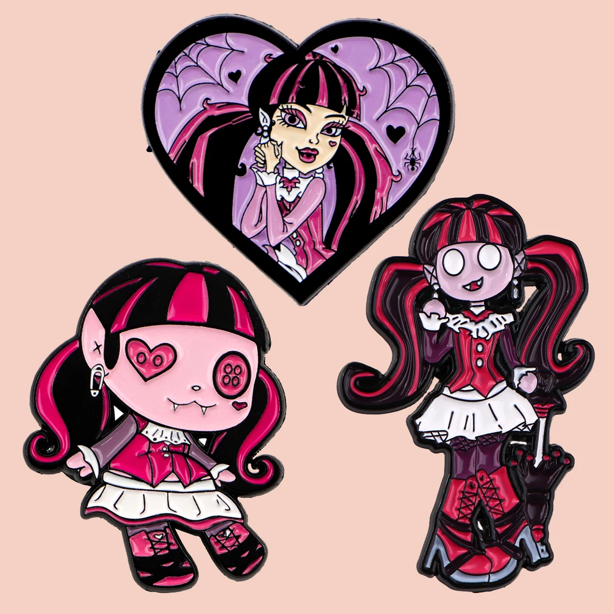 Mix 3 teile/satz Manga Mädchen Emaille Pins Rosa und Lila Metall Brosche Rucksack Kragen Revers Abzeichen Mode Schmuck Sammlung Geschenk