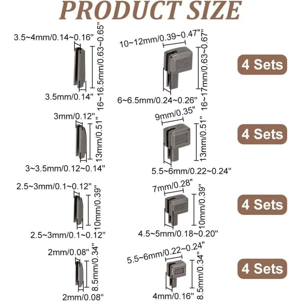 Zipper Repair Kit Zipper Accessories 16 Sets Metal Zipper Repair4 Sizes Zipper Insertion Pin #3#5#8#10 Latch Slider Retainer Bottom Stop