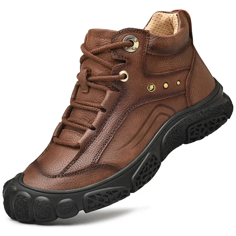 

New Men's Mid Top Leather Casual Shoes Outdoor Hiking Shoes Comfortable Lightweight Non slip Durable Sports Shoesshoes
